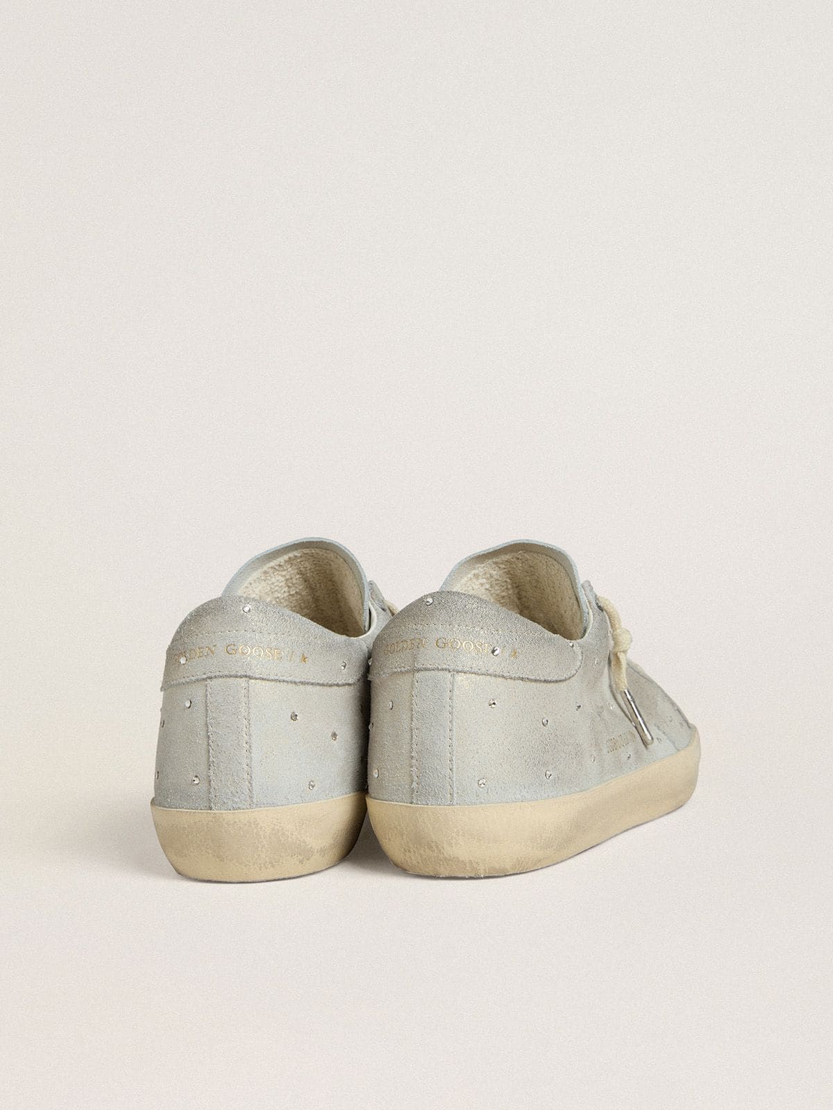 Golden Goose Womens Super-Star Ltd In Platinum Suede And Swarovski Crystals With Platinum Suede Star Womens