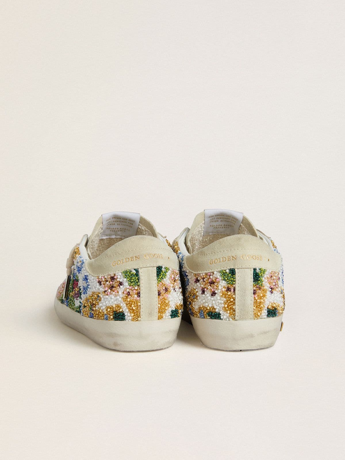 Golden Goose Womens Super-Star With Multicolored Beads And Beige Suede Star Womens