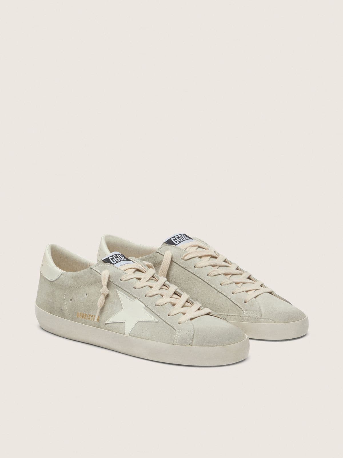 Golden Goose Womens Super-Star In Light Gray Suede With White Leather Star Womens