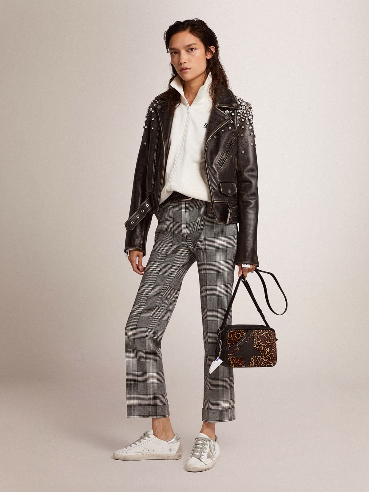 Golden Goose Womens Super-Star With Silver Heel Tab And Metal Stud Lettering Womens