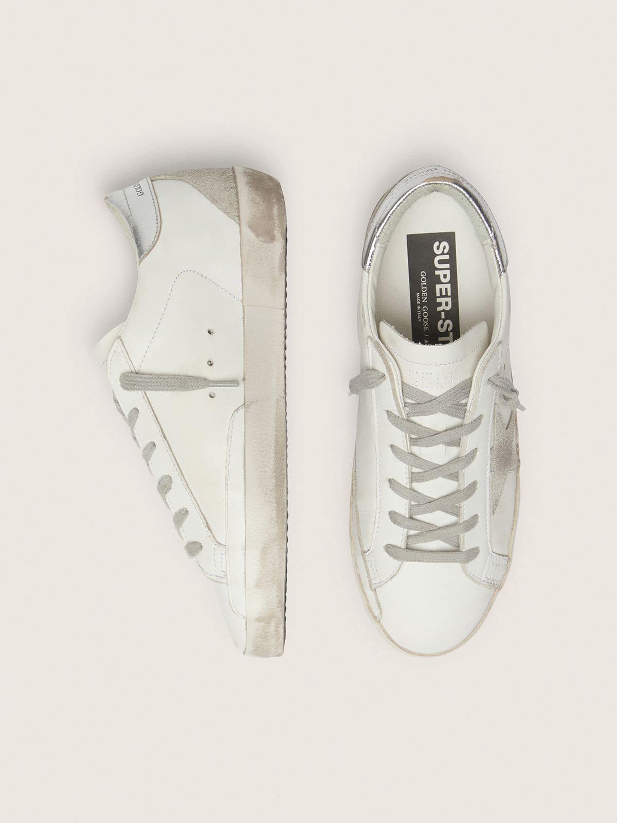 Golden Goose Womens Super-Star With Silver Heel Tab And Metal Stud Lettering Womens