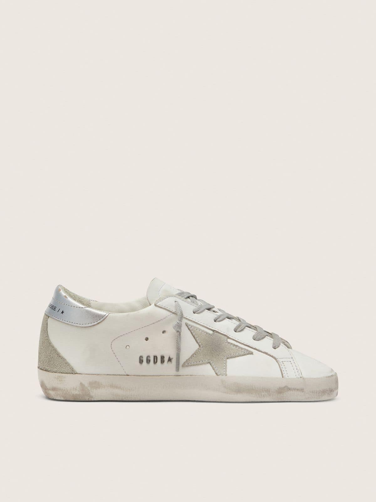 Golden Goose Womens Super-Star With Silver Heel Tab And Metal Stud Lettering Womens