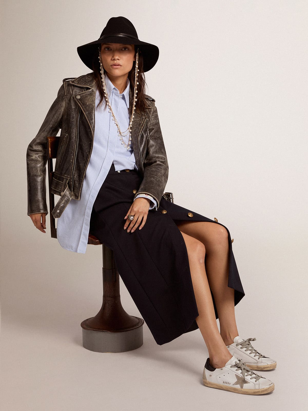 Golden Goose Womens Super-Star With Black Heel Tab And Metal Stud Lettering Womens
