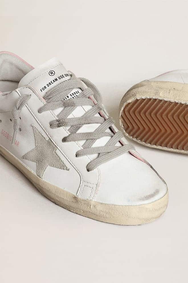 Golden Goose Womens Super-Star With Gray Suede Star And Pink Leather Heel Tab Womens