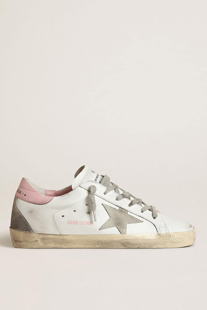 Golden Goose Womens Super-Star With Gray Suede Star And Pink Leather Heel Tab Womens