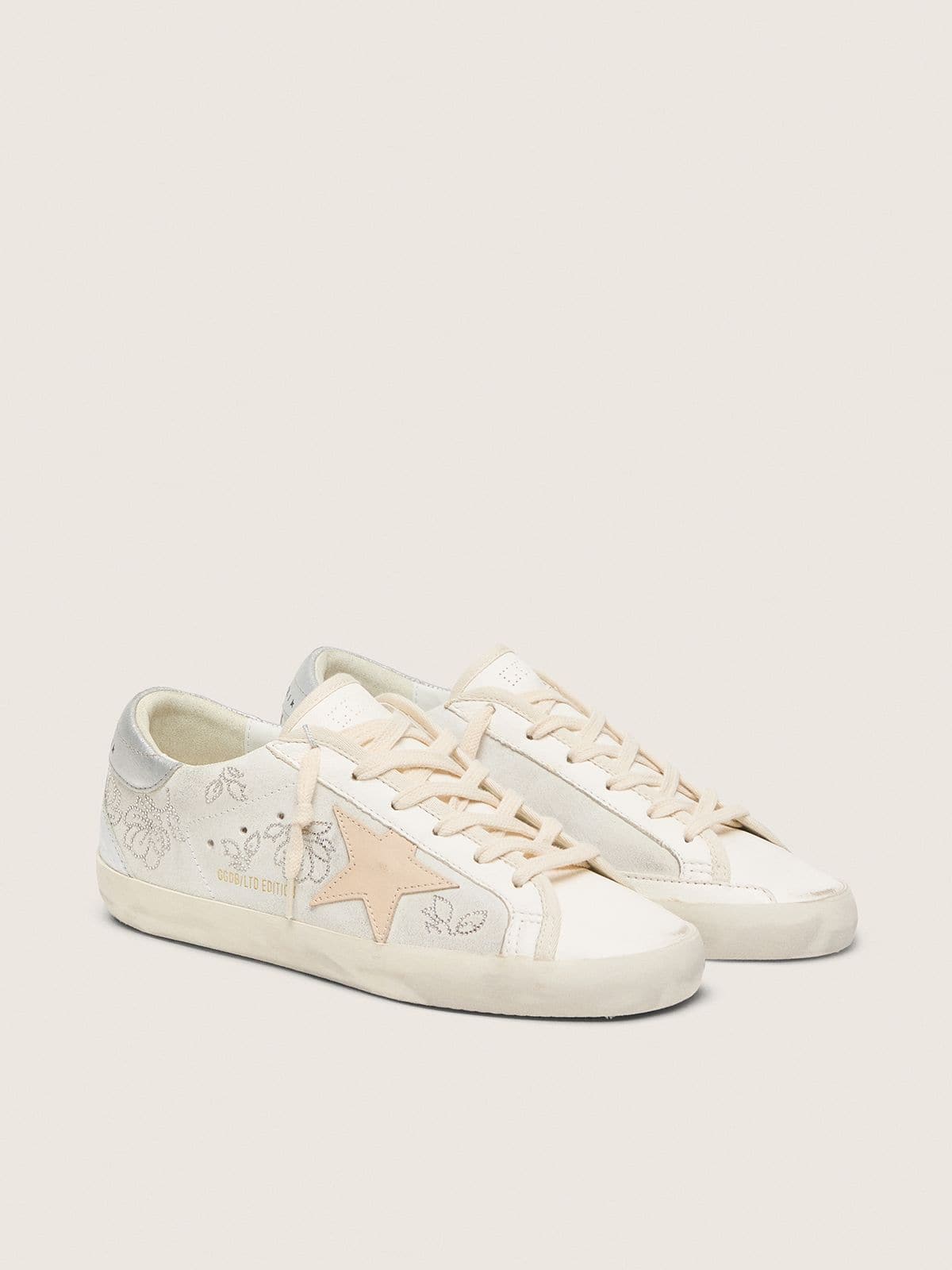 Golden Goose Womens Super-Star With Swarovski Crystals And Smoke Gray Leather Star Womens