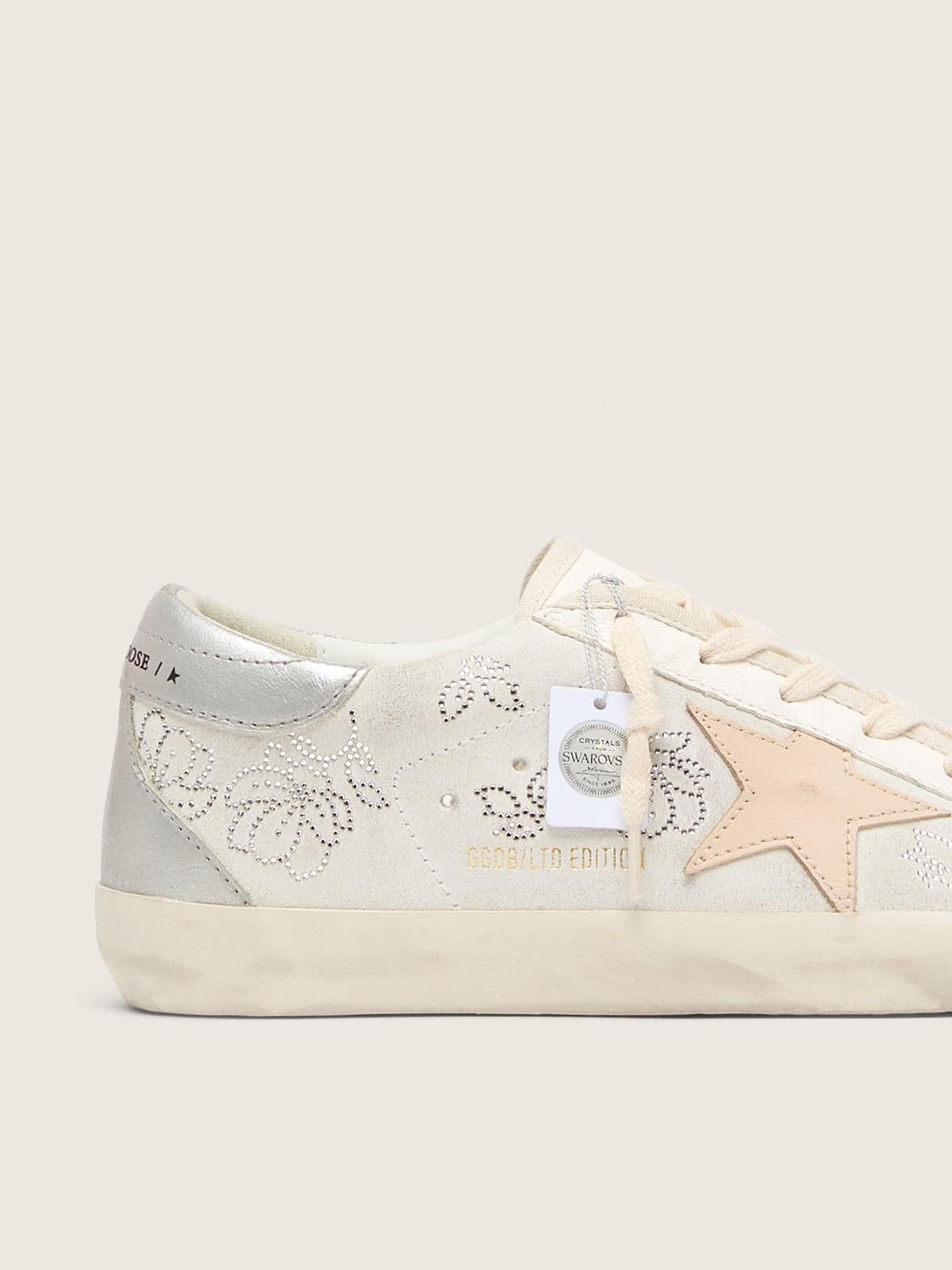 Golden Goose Womens Super-Star With Swarovski Crystals And Smoke Gray Leather Star Womens