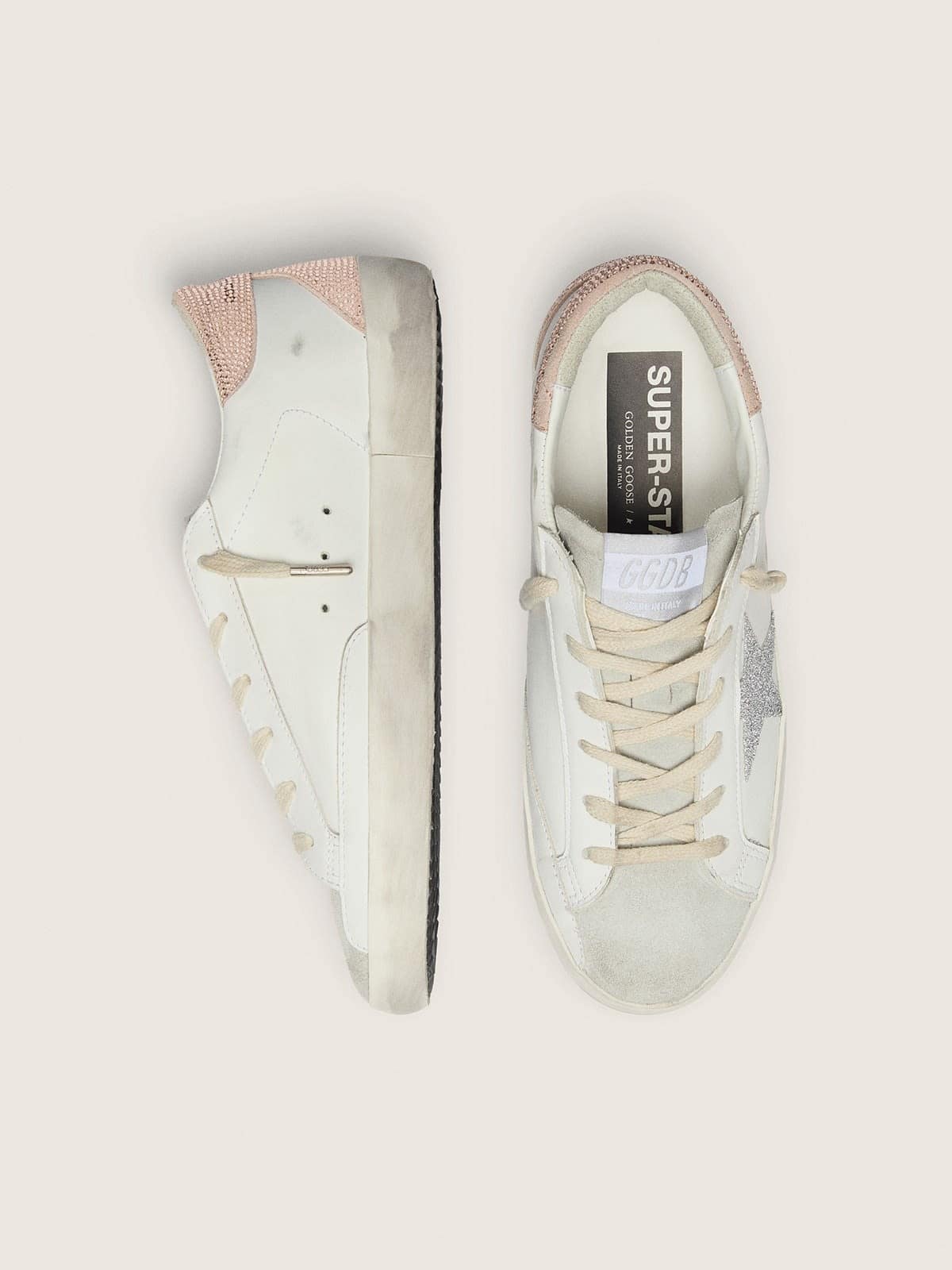 Golden Goose Womens Super-Star In Leather With Swarovski Crystal Star And Heel Tab Womens