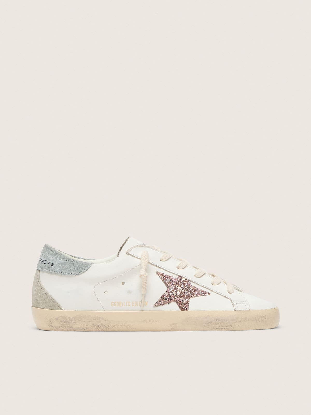 Golden Goose Womens Super-Star Ltd With Multicolor Glitter Star And Suede Heel Tab Womens
