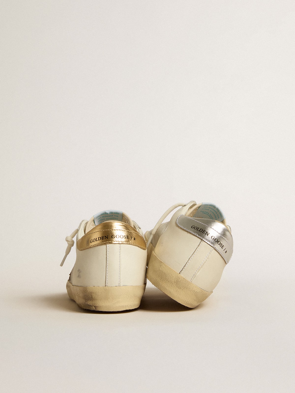 Golden Goose Super-Star In White Leather And Suede With Silver And Gold Leather Star Womens