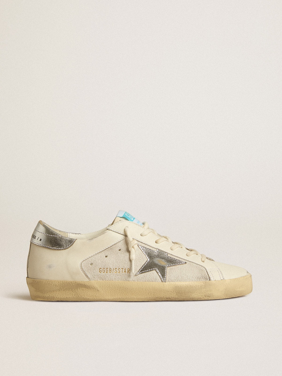 Golden Goose Super-Star In White Leather And Suede With Silver And Gold Leather Star Womens