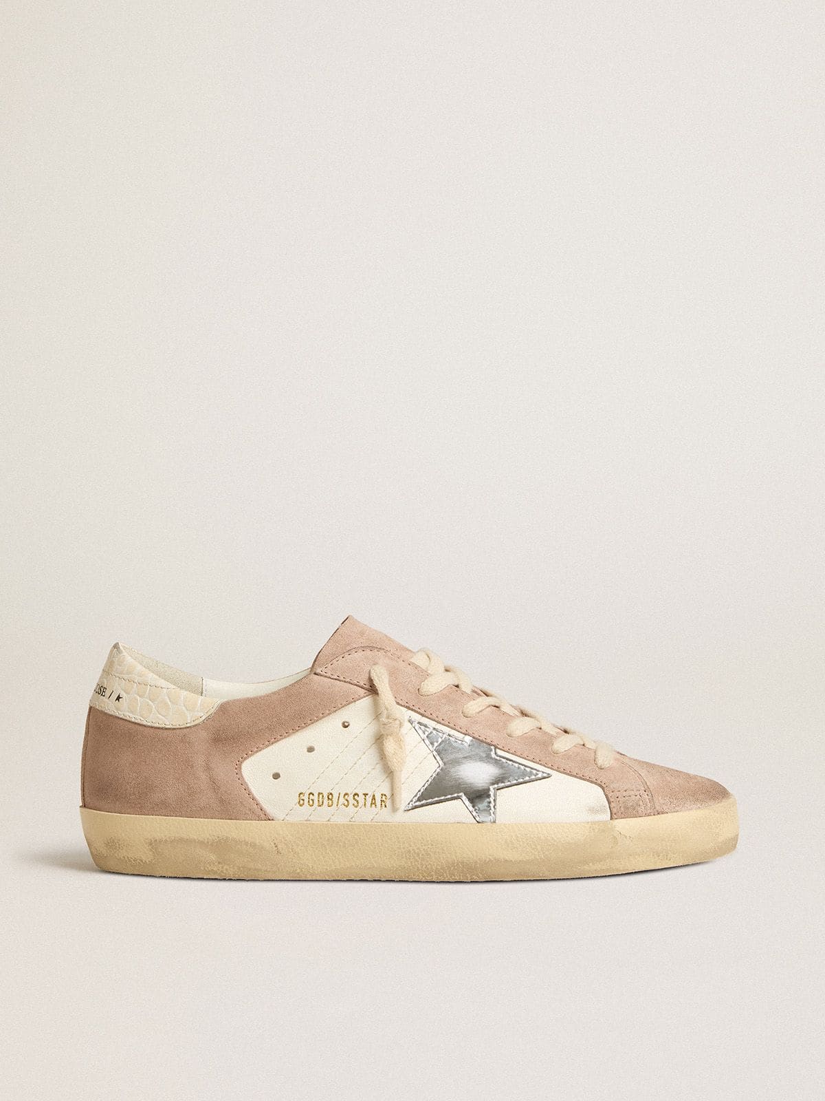Golden Goose Womens Super-Star Sneakers In Pink Suede With Silver Metallic Leather Star Womens