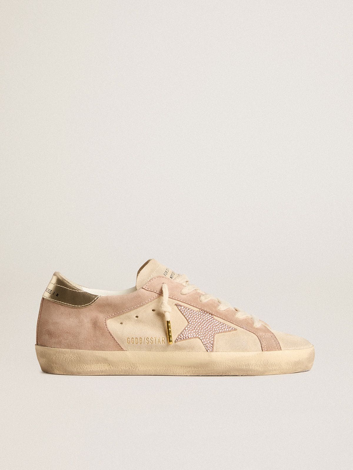 Golden Goose Womans Super-Star In Pale Pink Suede With Suede Star And Platinum Heel Tab Womens