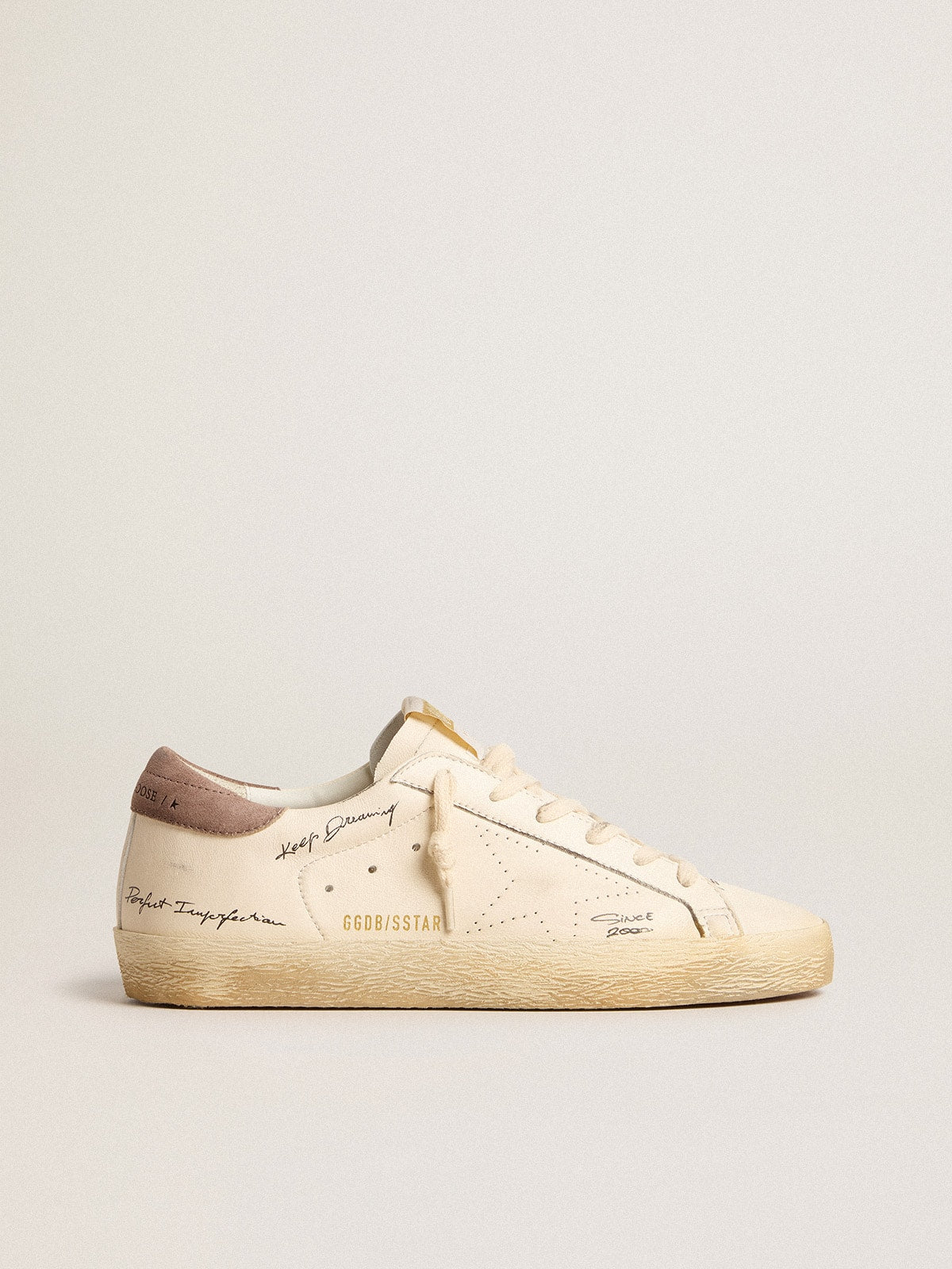 Golden Goose Womens Super-Star In Nappa Leather With Perforated Star And Suede Heel Tab Womens