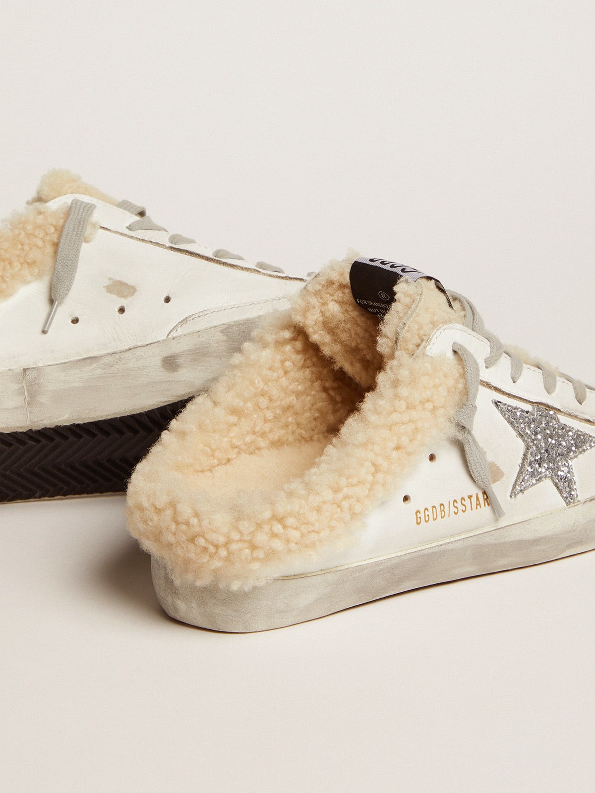 Golden Goose Womens Super-Star Sabot In White Leather And Shearling Lining Womens