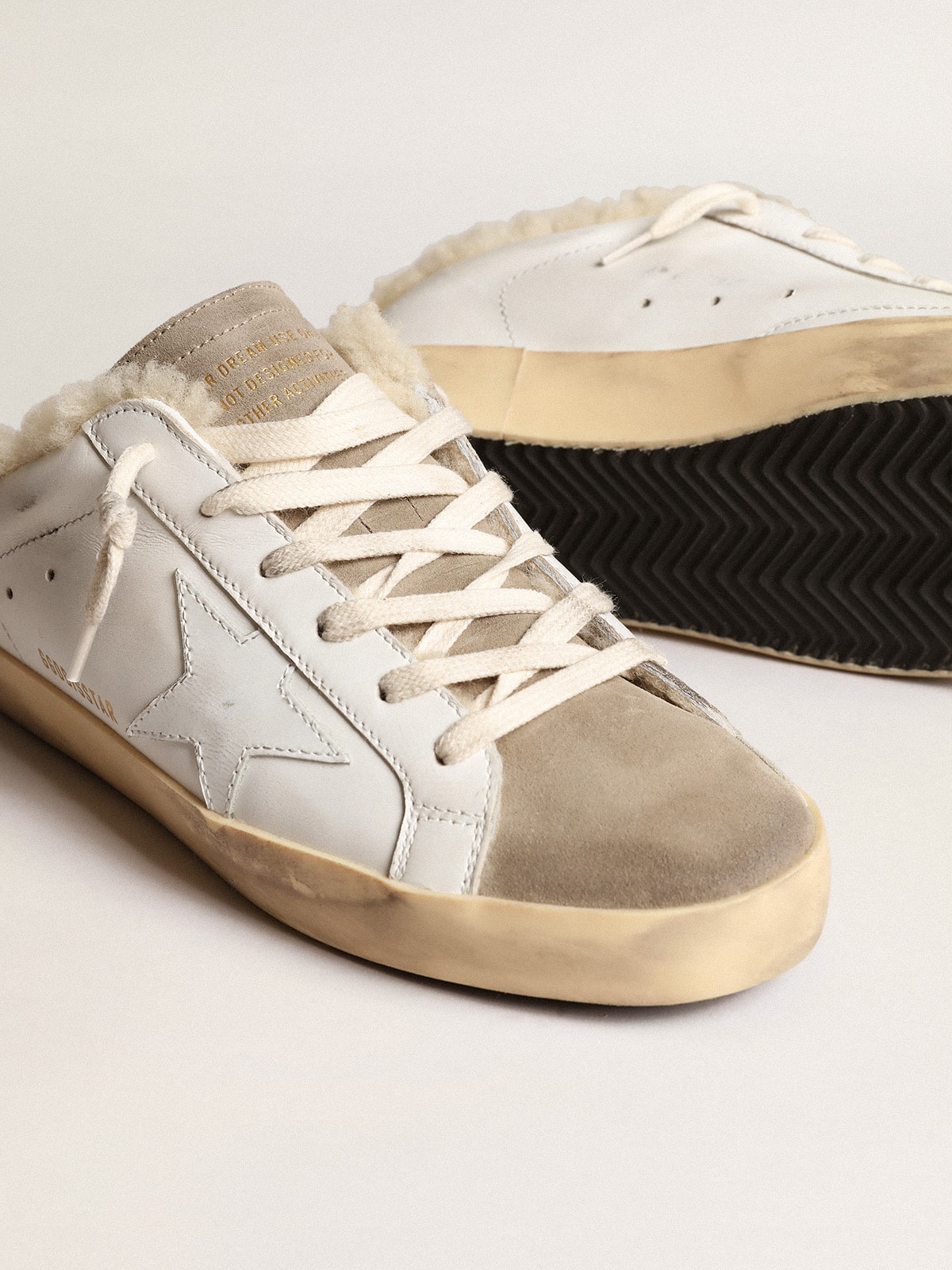 Golden Goose Super-Star Sabots With White Leather Star And Shearling Lining Womens