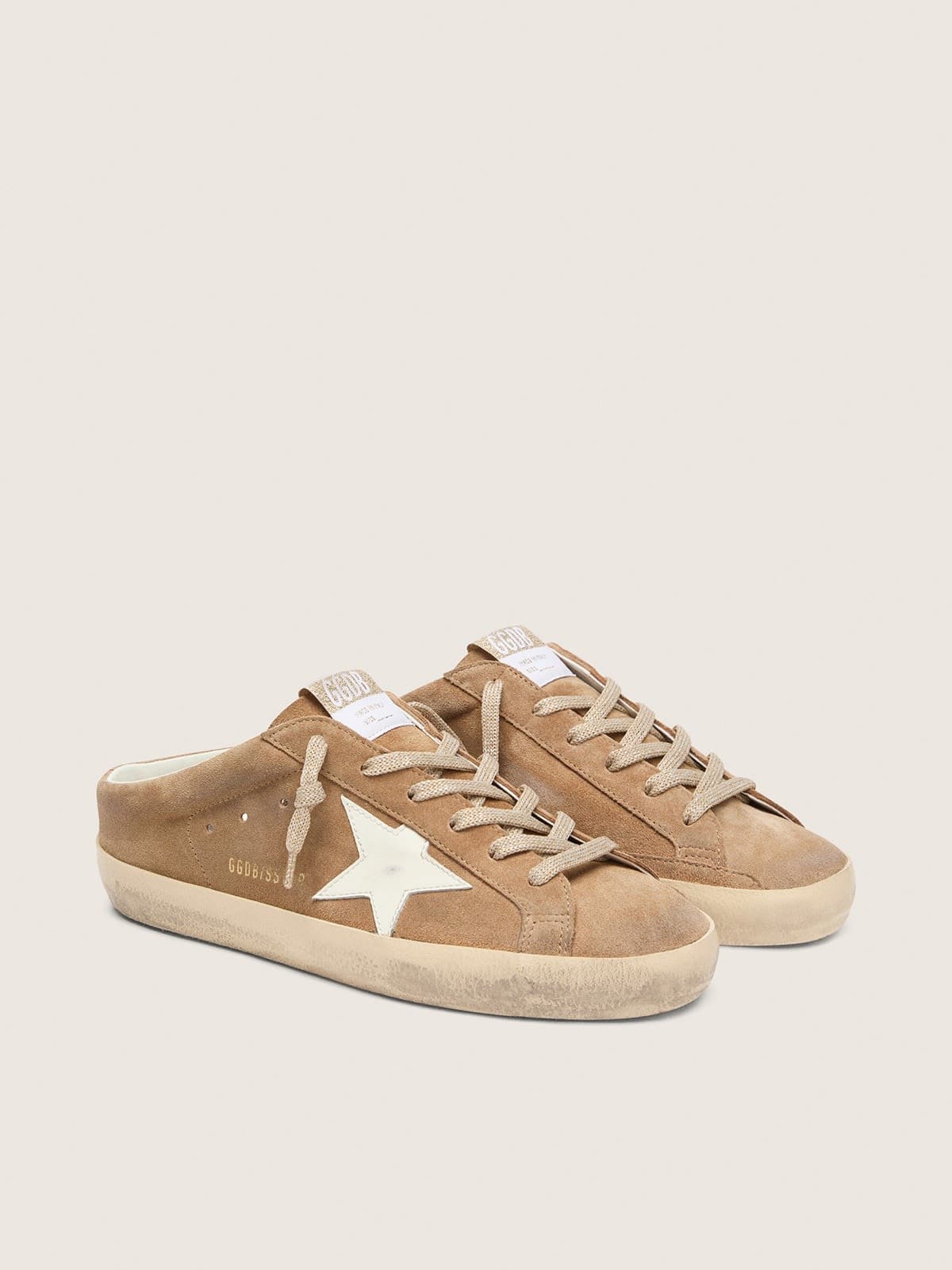 Golden Goose Womens Super-Star Sabots In Tobacco Suede With White Leather Star Womens