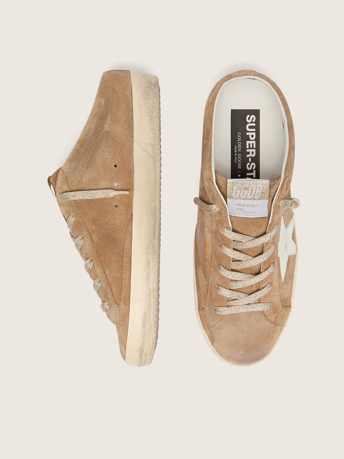Golden Goose Womens Super-Star Sabots In Tobacco Suede With White Leather Star Womens