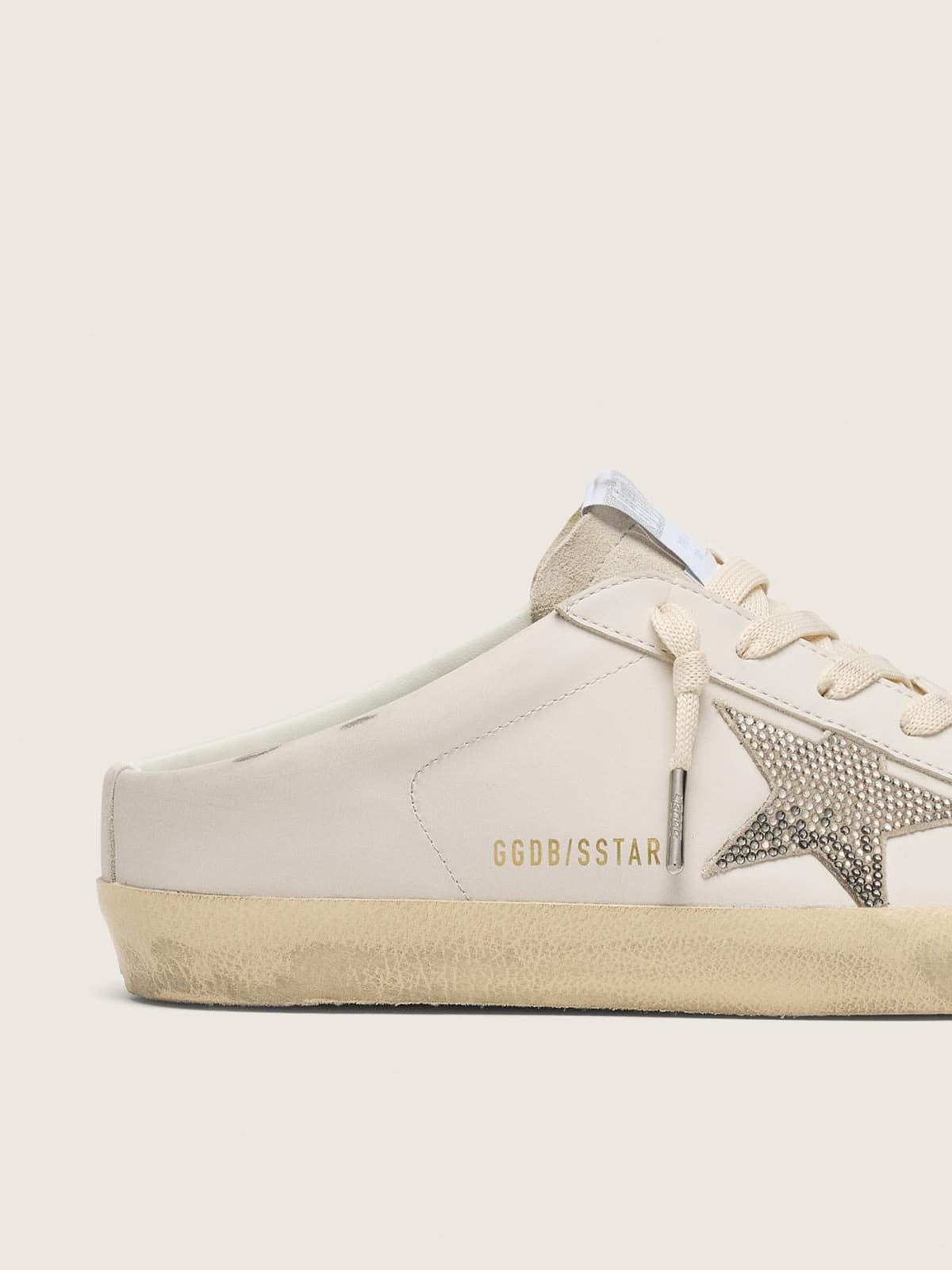 Golden Goose Womens Super-Star Sabots In White Leather With Swarovski Star Womens