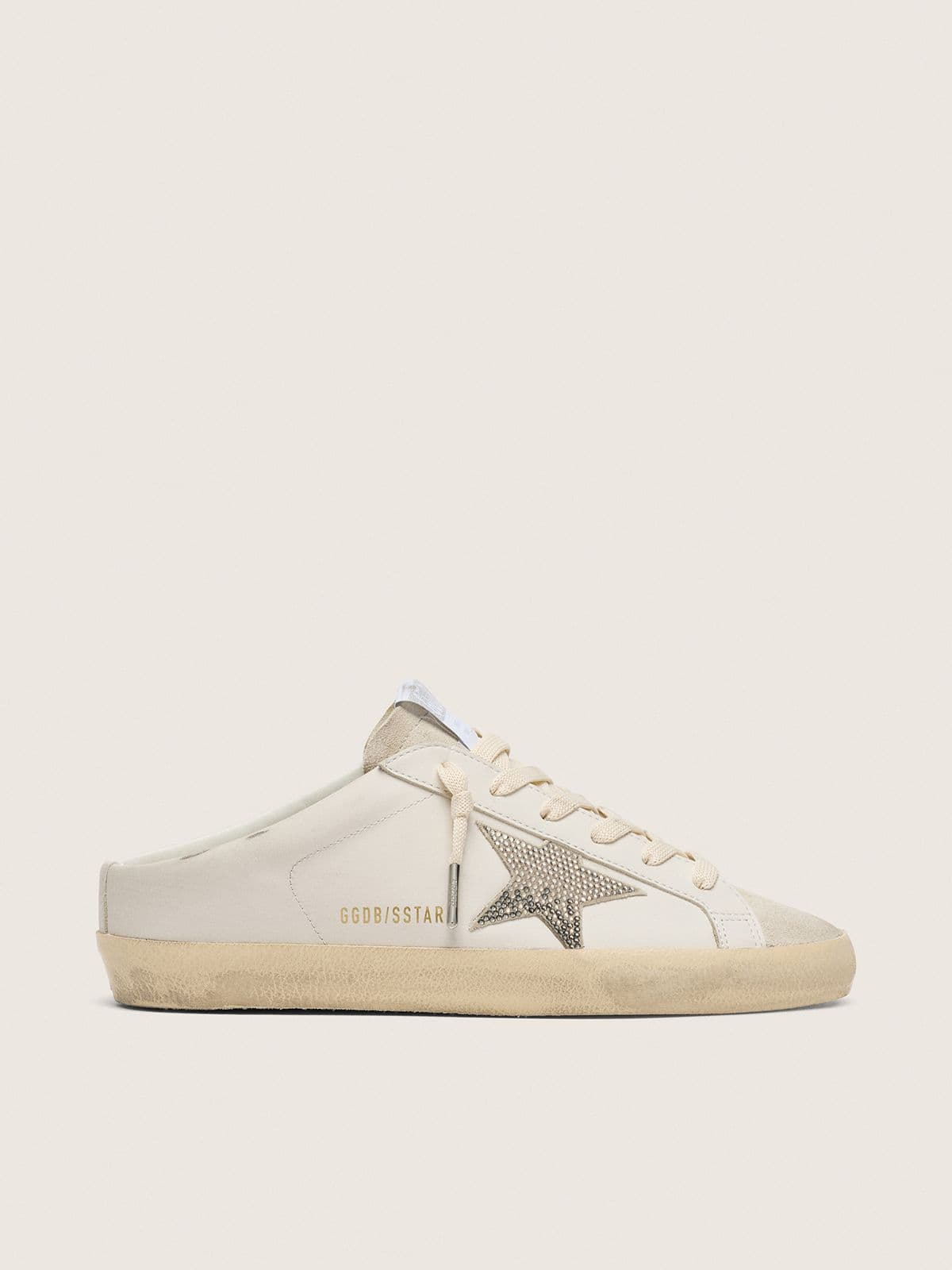 Golden Goose Womens Super-Star Sabots In White Leather With Swarovski Star Womens