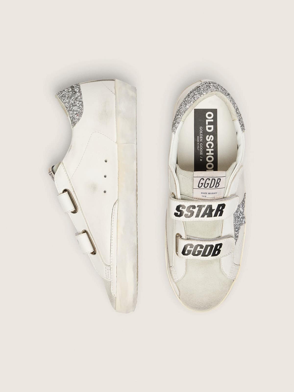 Golden Goose Womens Old School With Silver Glitter Star And Ice-Gray Suede Tongue Womens