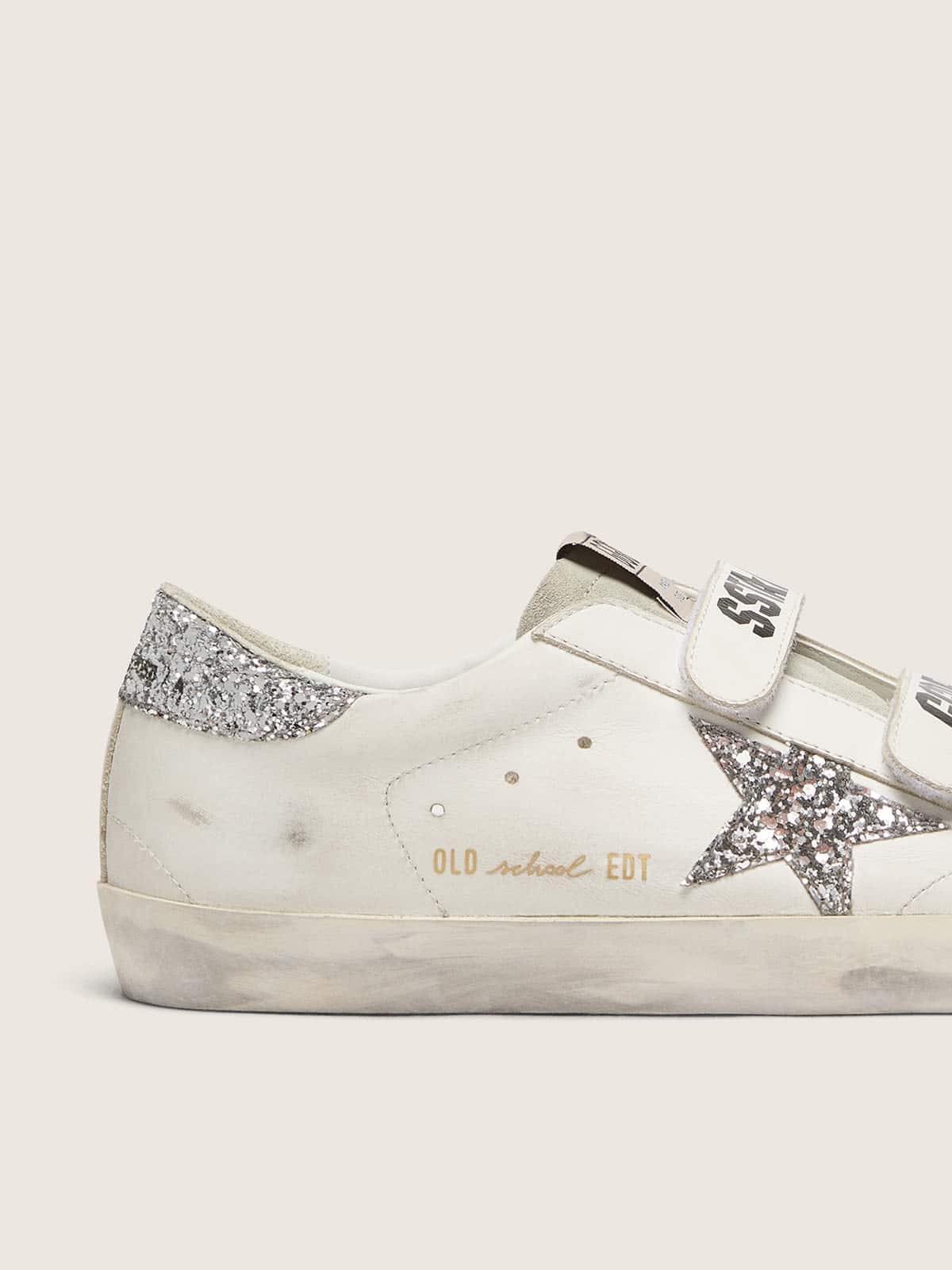 Golden Goose Womens Old School With Silver Glitter Star And Ice-Gray Suede Tongue Womens