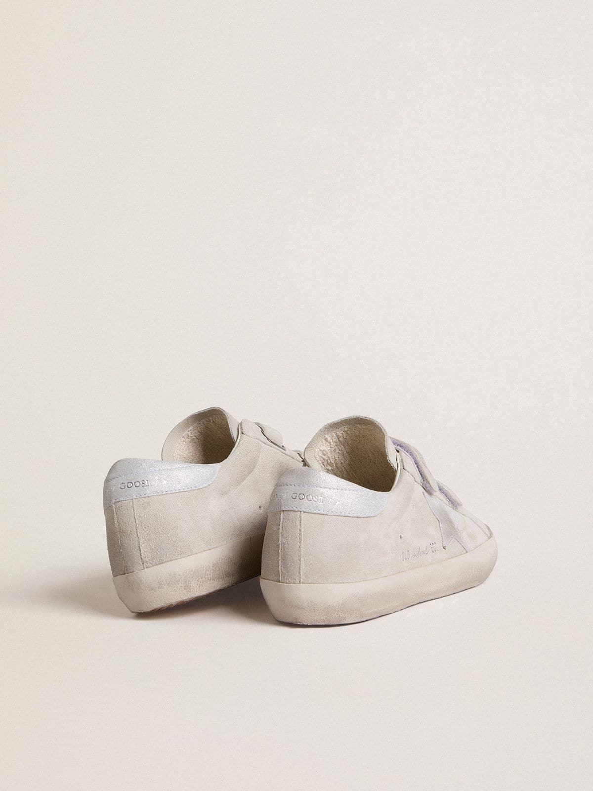 Golden Goose Womens Old School In Light Gray Suede With A Leather Star With Micro-Glitter Womens
