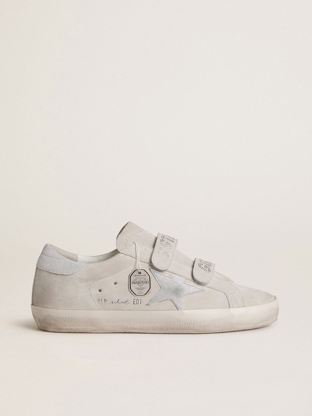 Golden Goose Womens Old School In Light Gray Suede With A Leather Star With Micro-Glitter Womens