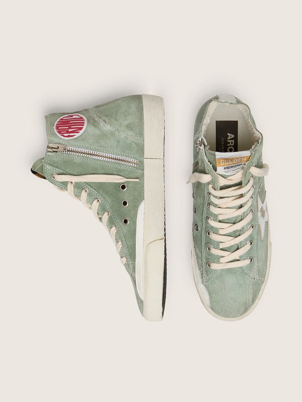 Golden Goose Francy In Green Suede With Silver Metallic Leather Star Womens