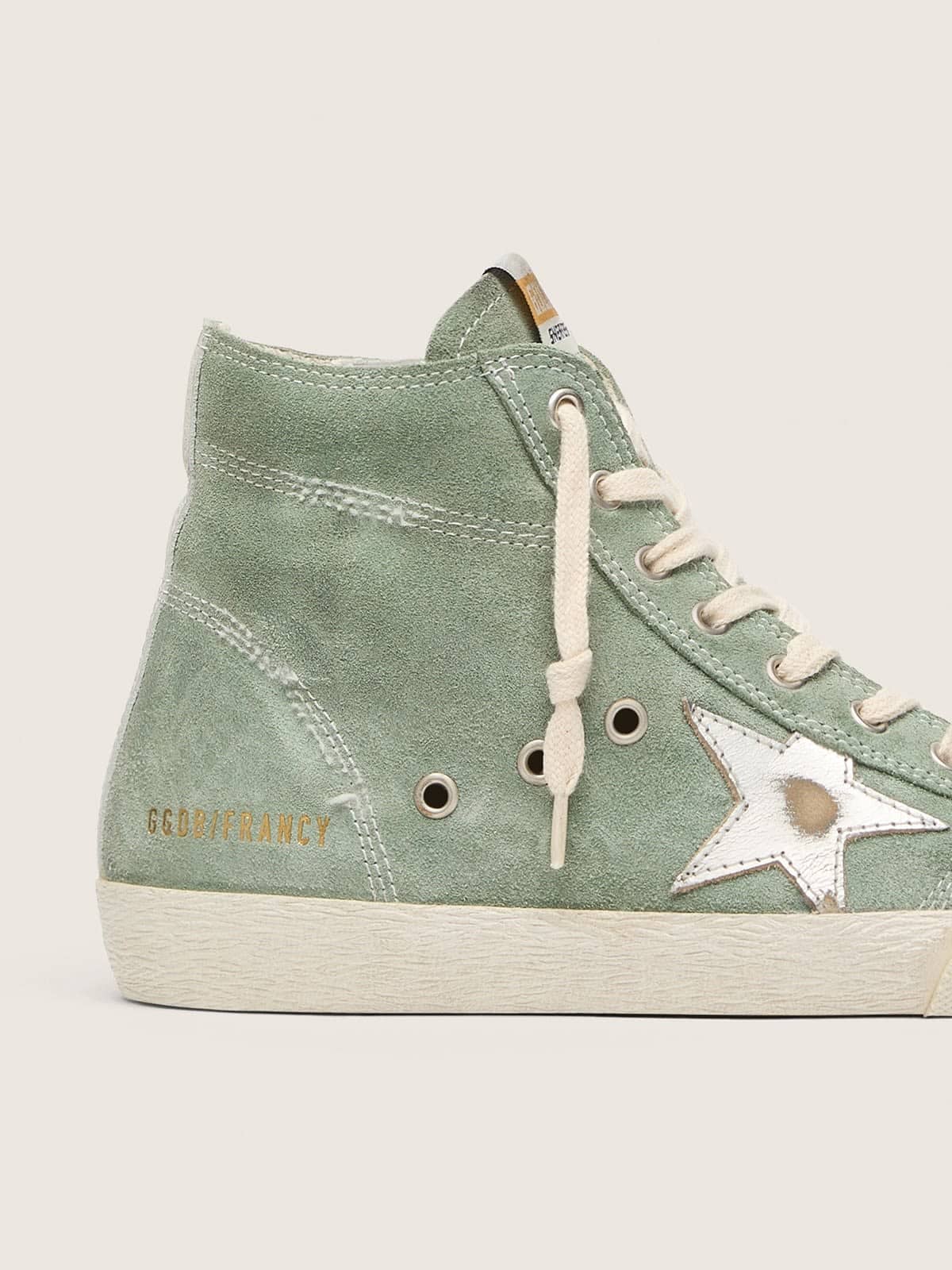 Golden Goose Francy In Green Suede With Silver Metallic Leather Star Womens