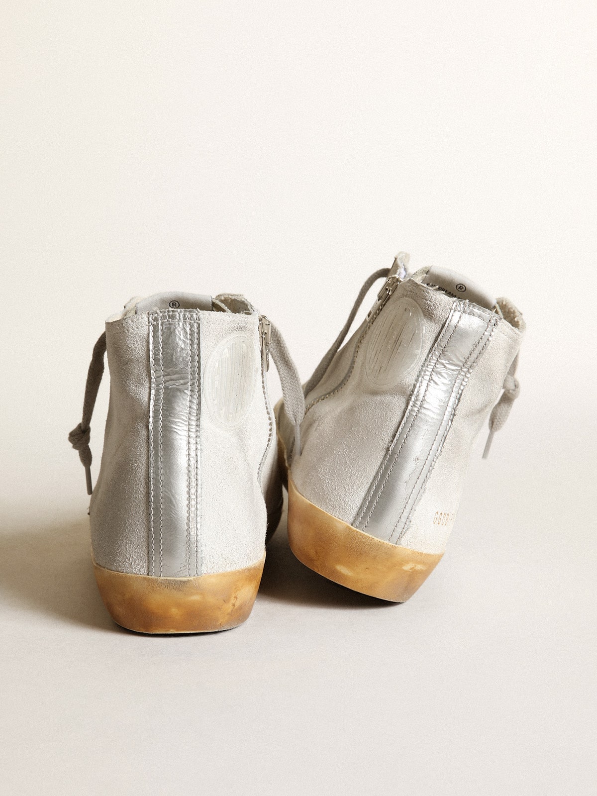 Golden Goose Womens Francy In White Suede With Black Leather Star And Silver Swarovski Crystal Tongue Womens
