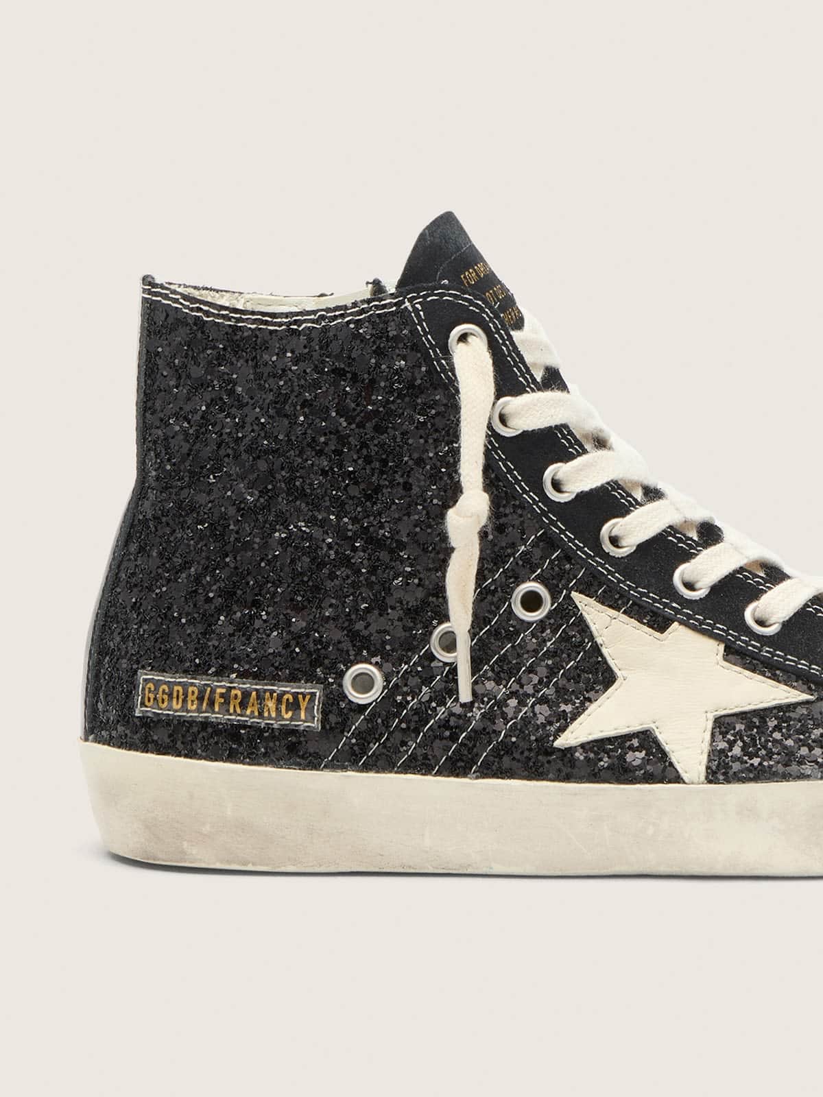 Golden Goose Francy Penstar In Glitter With Ivory Star And Black Heel Tab Womens
