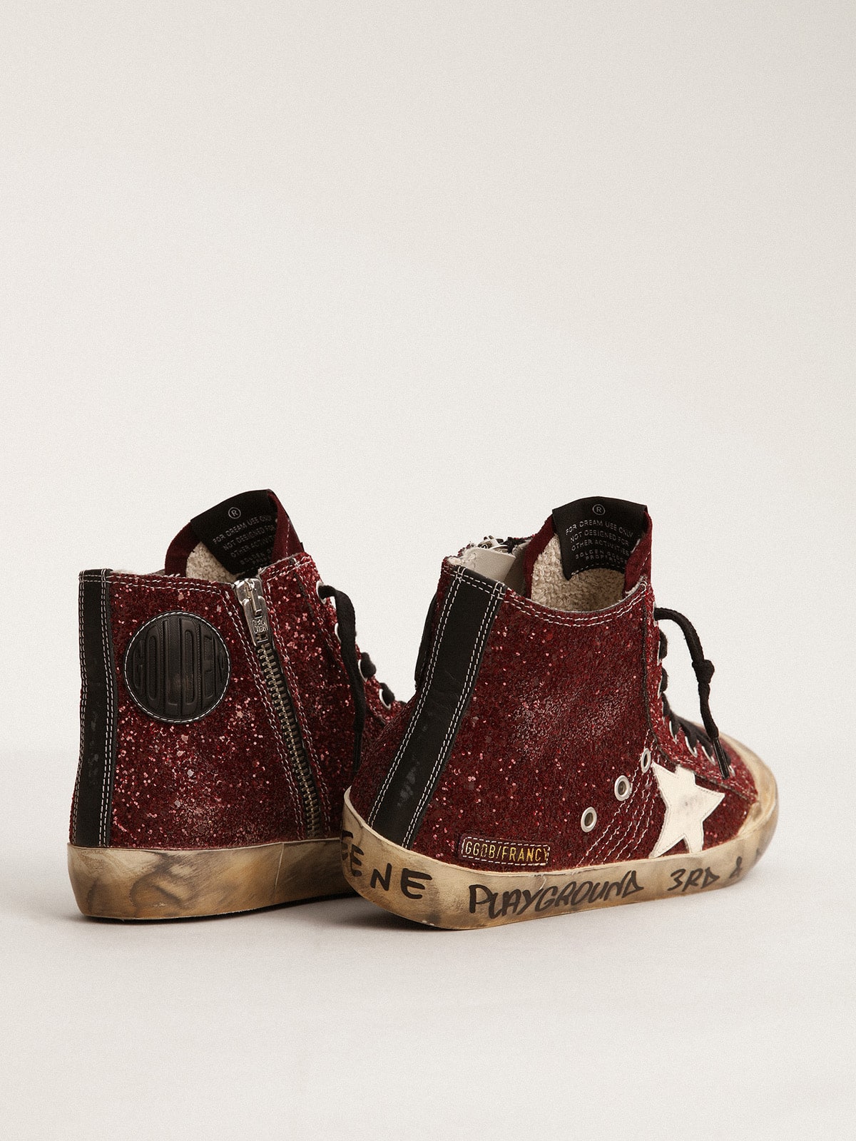 Golden Goose Francy Penstar In Burgundy Glitter With White Leather Star Womens