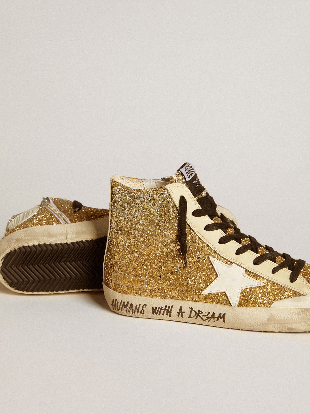 Golden Goose Francy Penstar In Gold Glitter With White Leather Star Womens