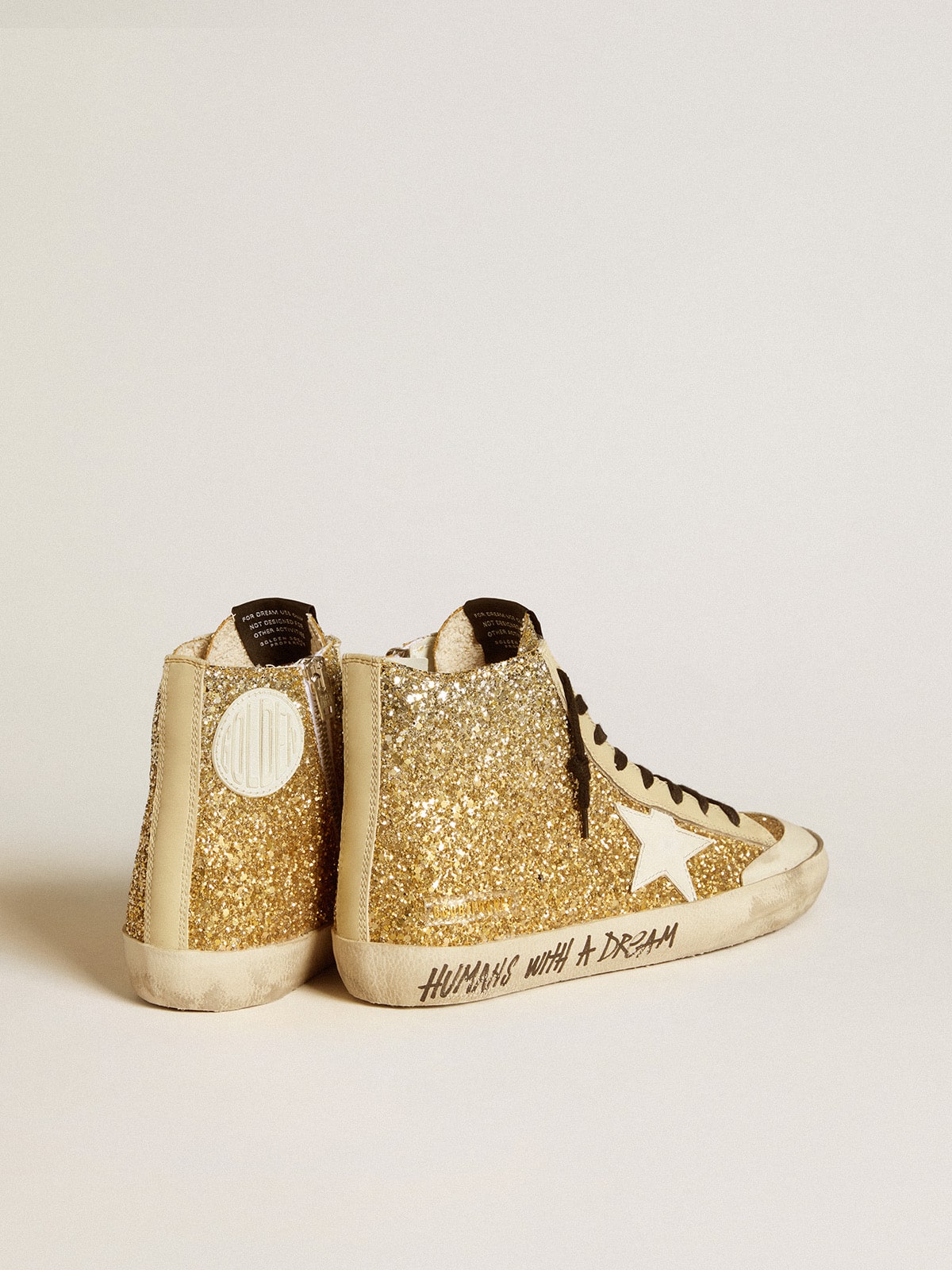 Golden Goose Francy Penstar In Gold Glitter With White Leather Star Womens