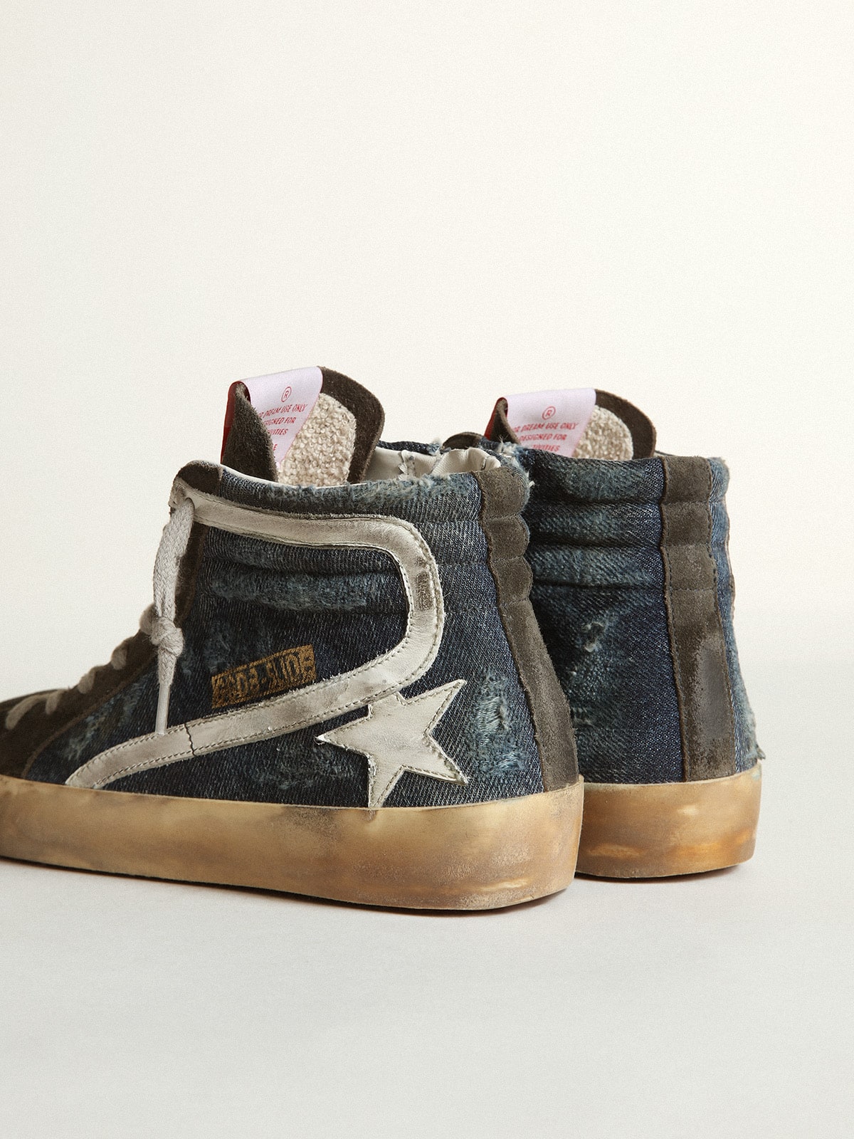 Golden Goose Slide In Midnight-Blue Denim With White Leather Star Womens