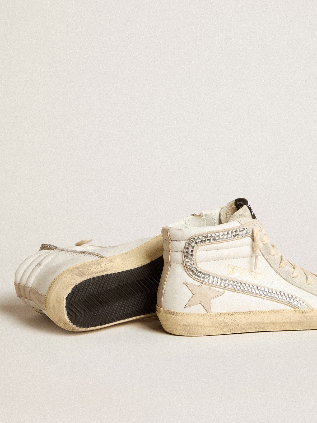 Golden Goose Slide With Nude Leather Star And Suede And Swarovski Crystal Flash Womens