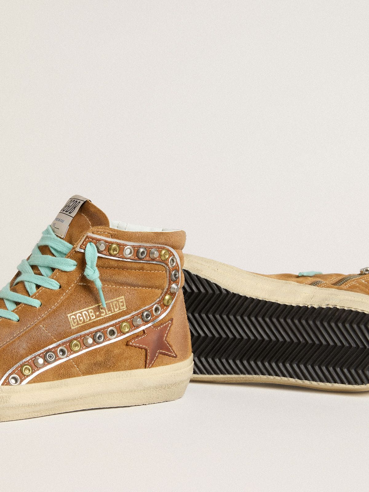 Golden Goose Womens Slide In Ocher-Colored Suede With Tobacco-Colored Leather Star Womens