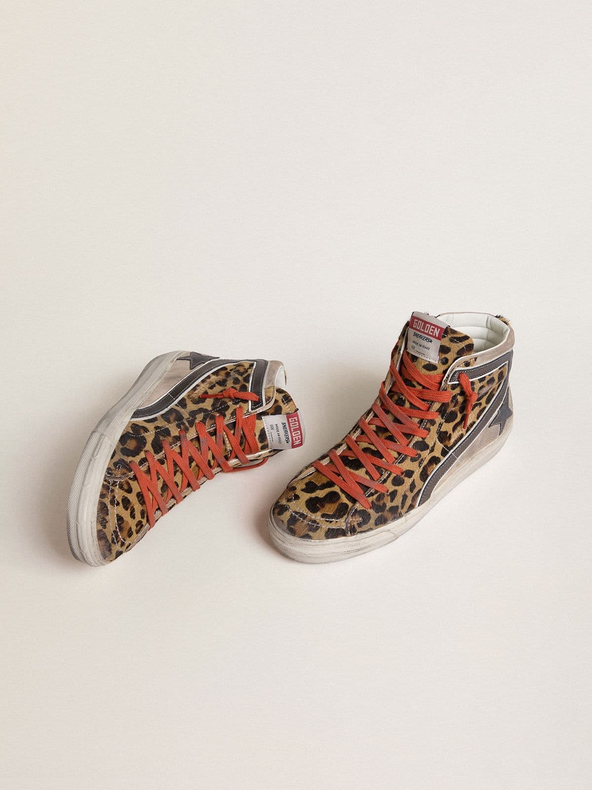Golden Goose Womens Slide Ltd In Leopard-Print Pony Skin With Metallic Leather Star And Flash Womens