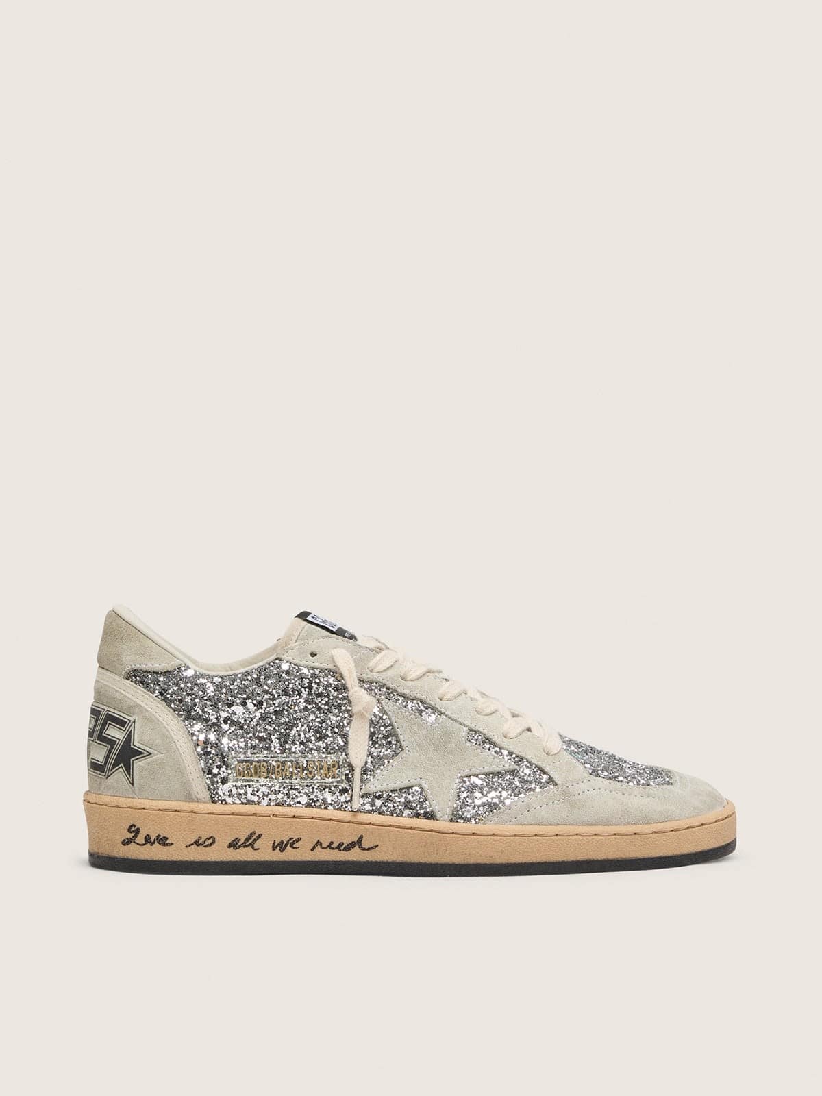 Golden Goose Womens Ball Star In Silver Glitter With Ice-Gray Suede Inserts Womens