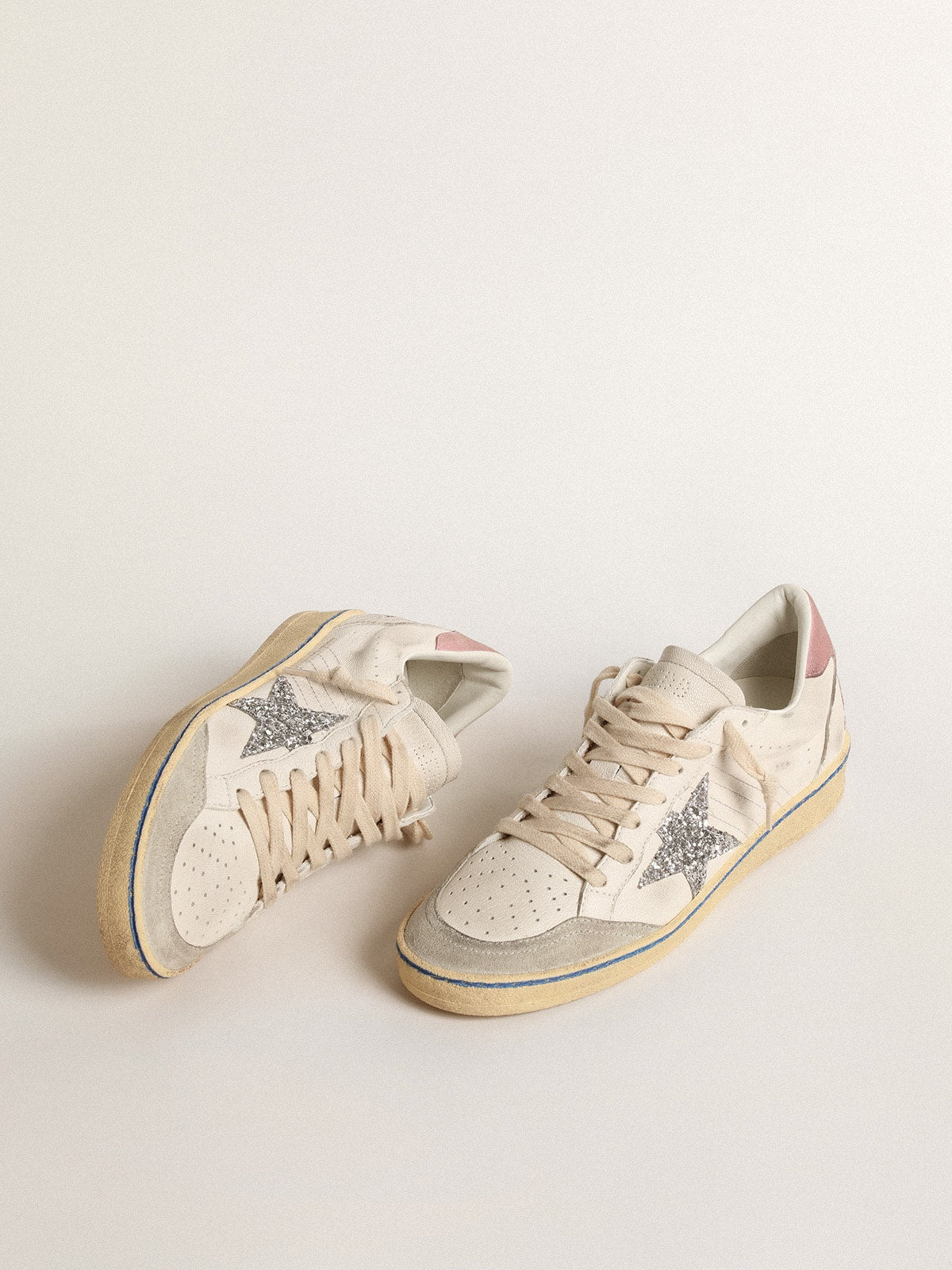 Golden Goose Ball Star With Glitter Star And Pink Suede Heel Tab Womens