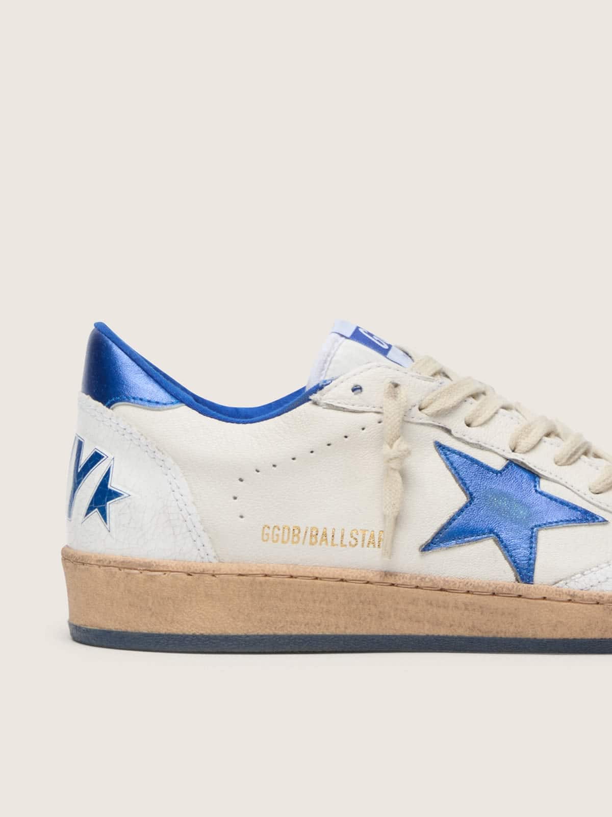 Golden Goose Womens Ball Star Wishes In White Nappa Leather With Bright Blue Star And Heel Tab Womens