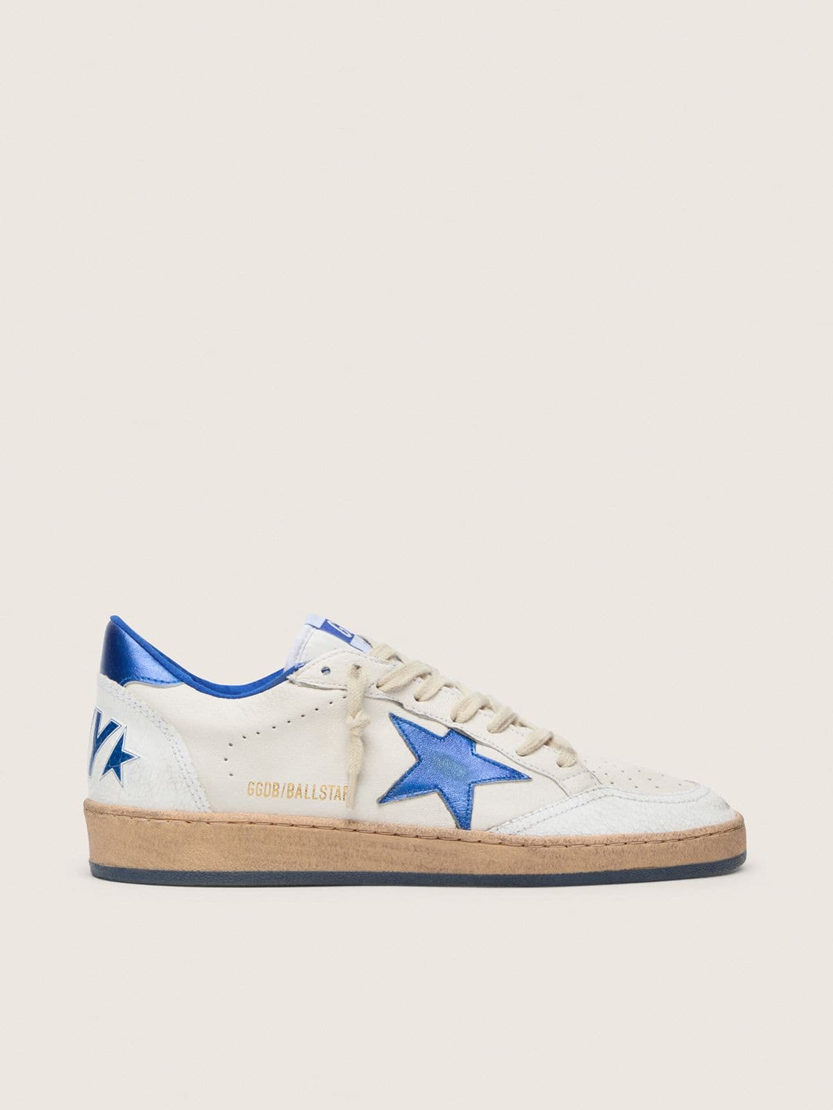 Golden Goose Womens Ball Star Wishes In White Nappa Leather With Bright Blue Star And Heel Tab Womens