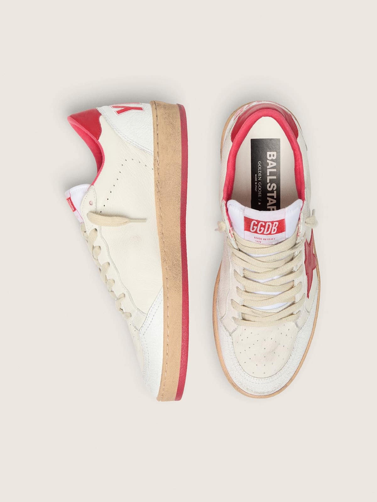 Golden Goose Womens Ball Star Wishes In White Leather With A Red Star And Heel Tab Womens