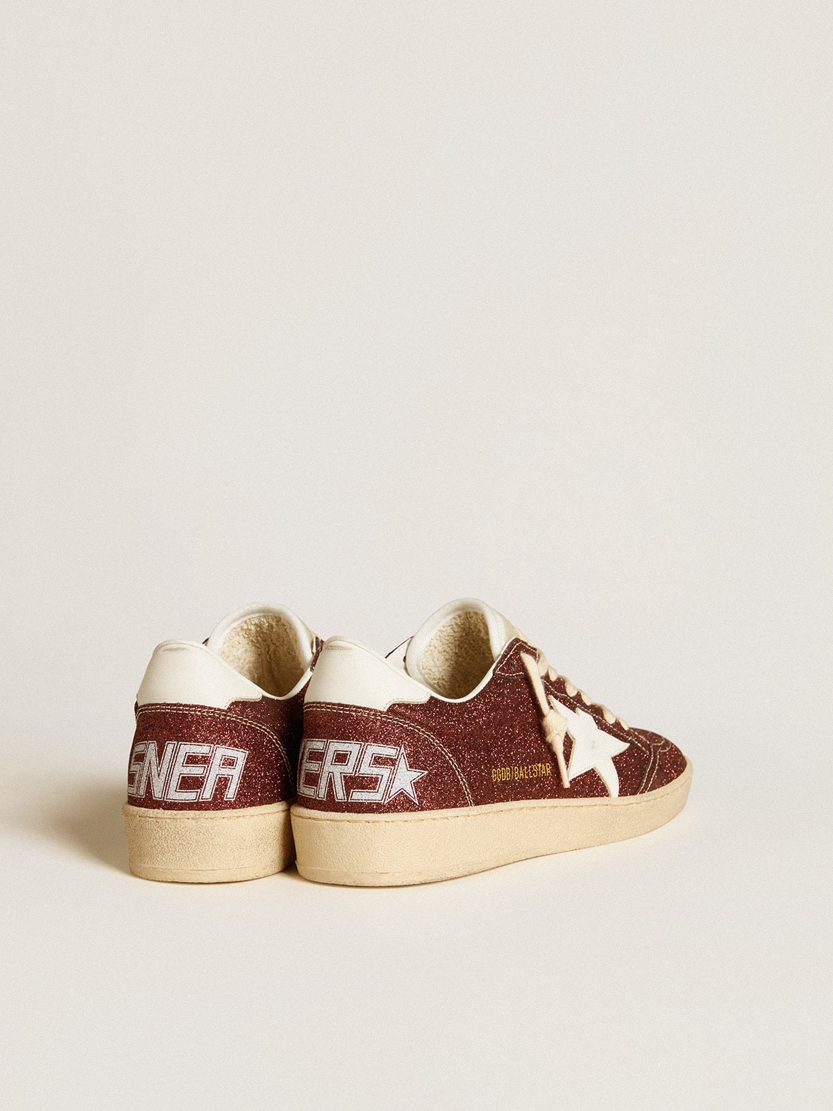 Golden Goose Ball Star In Burgundy Glitter With White Leather Star And Heel Tab Womens