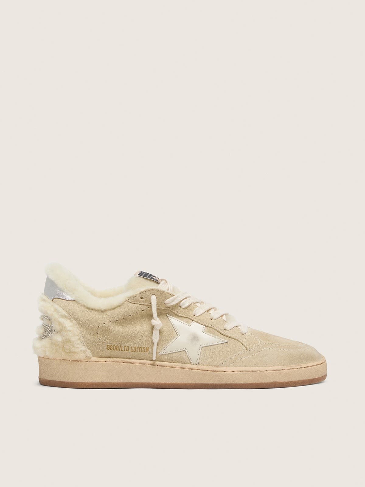 Golden Goose Womens Ball Star In Suede And Shearling With White Patent Leather Star Womens