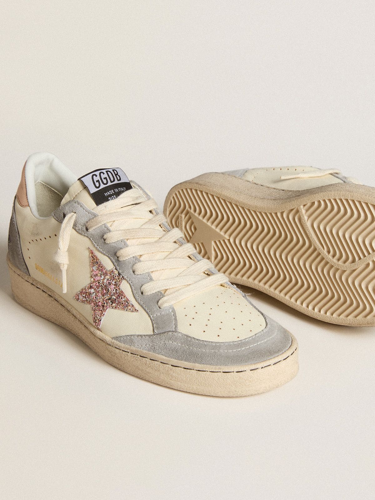Golden Goose Ball Star In Nappa With Glitter Star And Metallic Heel Tab Womens