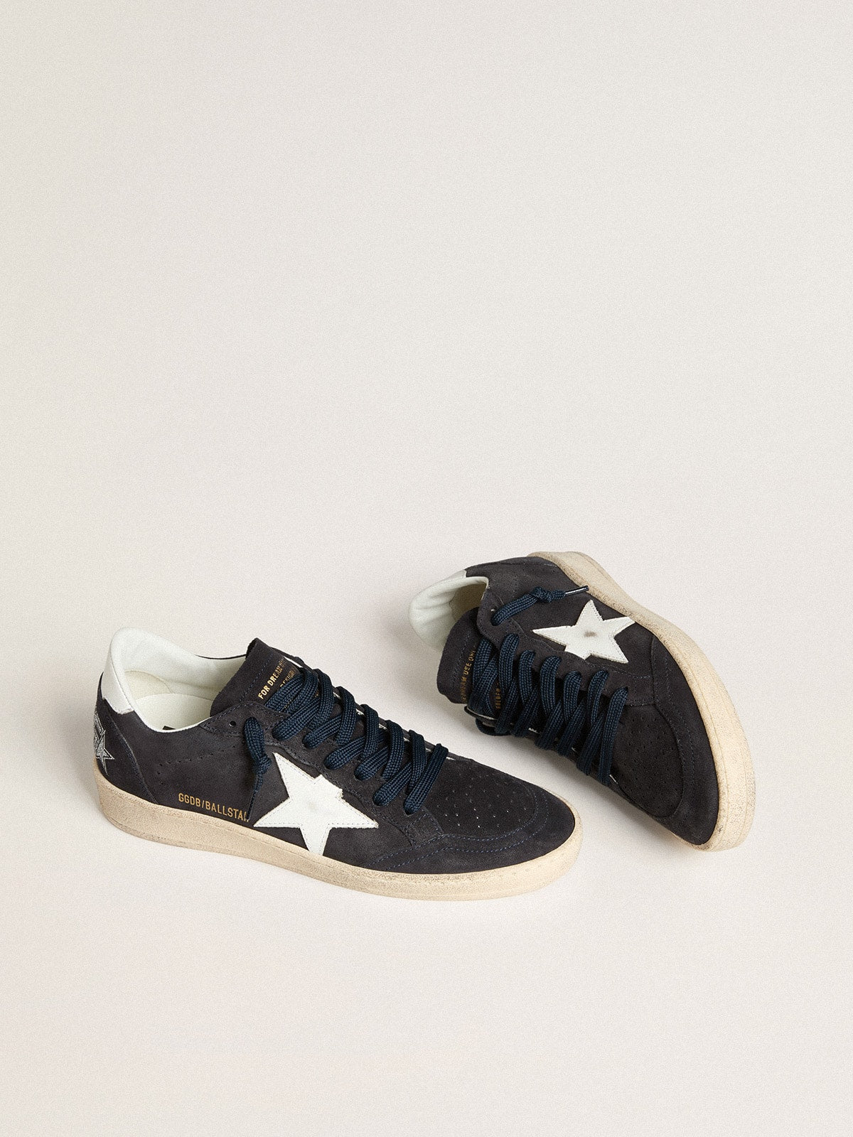 Golden Goose Womens Ball Star In Dark Blue Suede With Leather Star And Heel Tab Womens