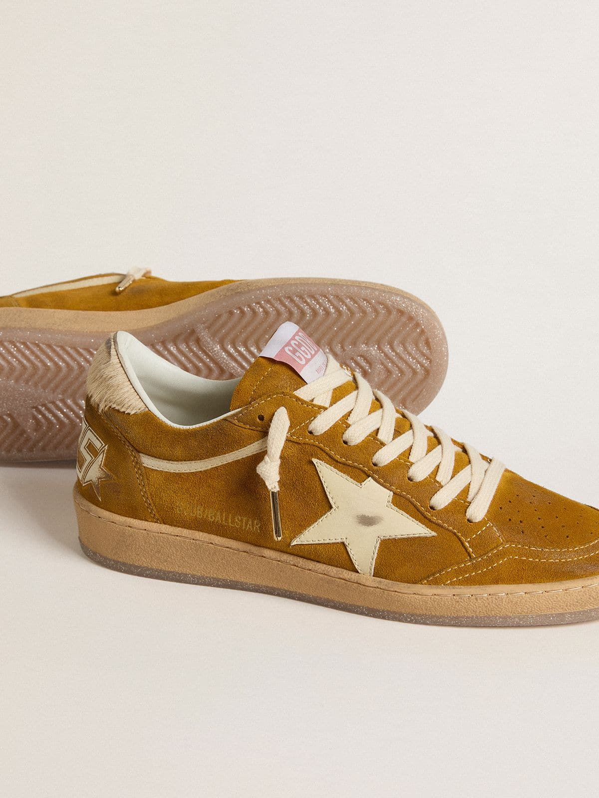 Golden Goose Womens Ball Star In Suede With Beige Leather Star And Pony Skin Heel Tab Womens