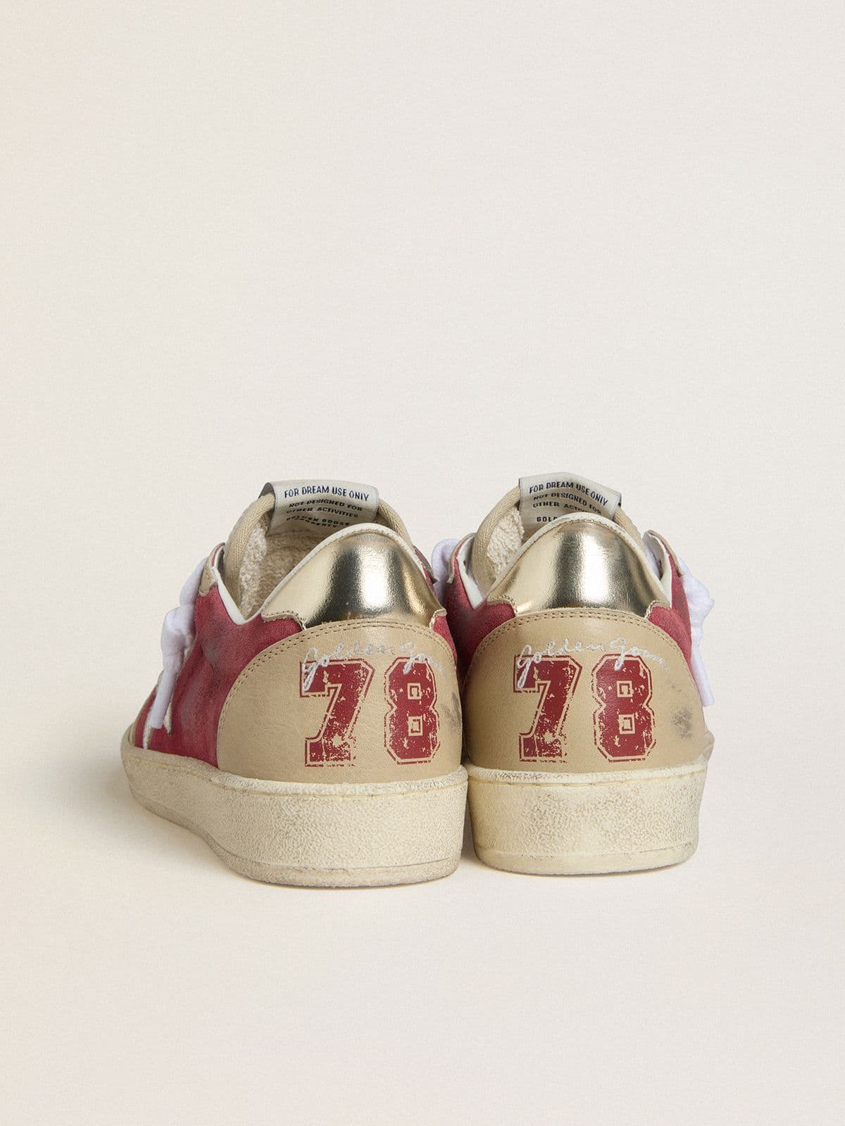 Golden Goose Womens Ball Star In Red Suede With White Crackle Suede Star And Platinum Leather Heel Tab Womens